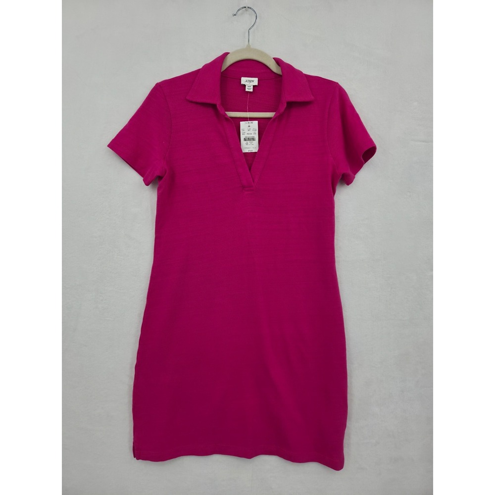 NWT J.Crew Women Pink Slub Cotton Short Sleeve V-Neck Polo Mini Dress XXS Preppy